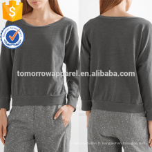 Sweat-shirt en coton gris découpe OEM / ODM Fabrication en gros de mode femmes vêtements (TA7016T)